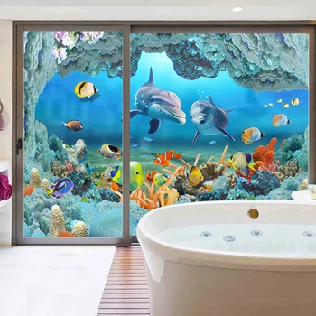 

Customized electrostatic fashion wardrobe custom sliding door sticker glass film window film opaque glass wall dolphin