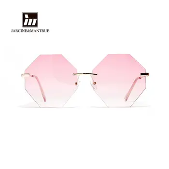 

Polygonal marine color sunglasses women retro rhombus rimless glasses men