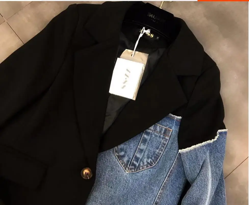 Маленький костюм, куртка, новая осенняя Женская куртка, джинсовый однобортный пиджак с вышивкой, костюм, пальто, модная джинсовая куртка