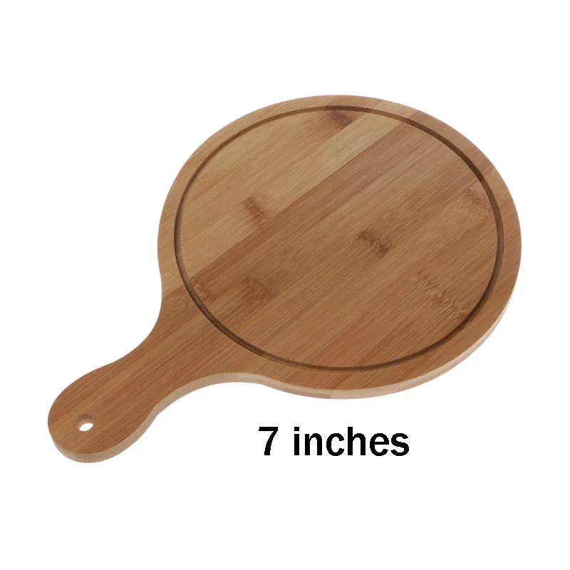 Прочный круглый деревянный весло для пиццы сервировочная доска делая пилинг разделочный лоток 4 размера 72XF - Цвет: 7 inches