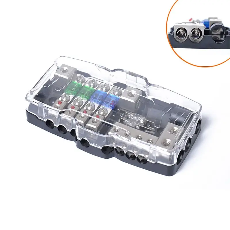 

Multi-functional LED Car Audio Stereo ANL Fuse Holder Distribution 0/4ga 4 Way Fuses Box Block 30A 60A 80Amp