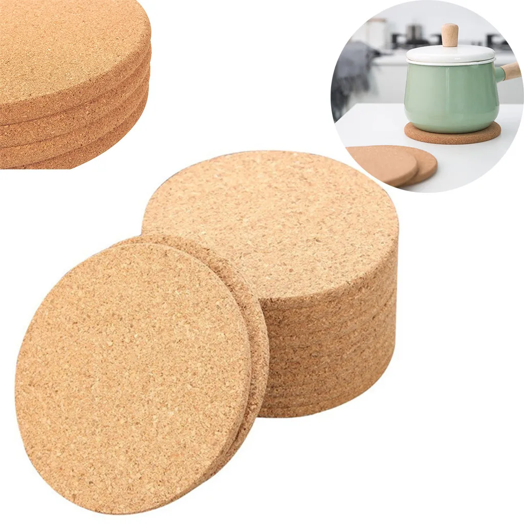10pcs Classic Round Cup Mat Natural Cork Coasters Drink Wine Mats Heat
