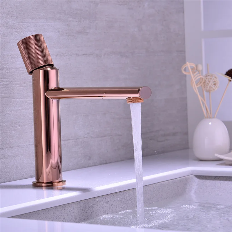 

Rose Gold Bathroom Basin Faucets Solid Brass Sink Mixer Hot & Cold Single Handle Deck Mounted Lavatory Taps Brushed Gold/Black
