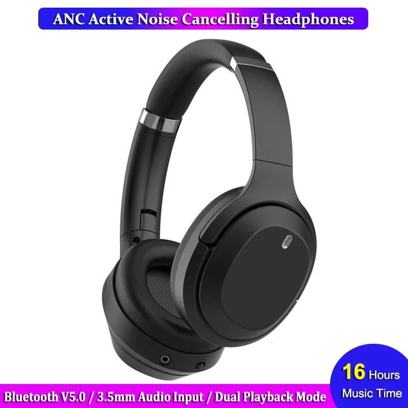 

M98 Wireless Bluetooth 5.0 Headphones Foldable Stereo Active Noise Cancelling Headset with Mic 3.5mm Audio input For iphone 11