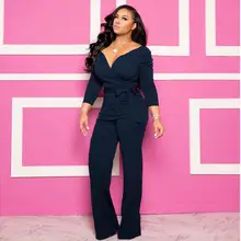 Cotton Womens Jumpsuits Autumn Winter Sexy Solid Color V-Neck Long Sleeve Jumpsuit Belt Overalls Partywear Rompers Combinaison E Cotton Womens Jumpsuits Autumn Winter Sexy Solid Color V-Neck Long Sleeve Jumpsuit Belt Overalls Partywear Rompers Combinaison E