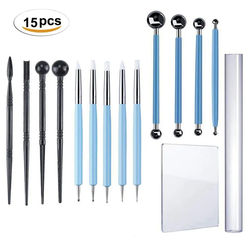 15Pcs Ball Stylus Soft Clay pottery tool set multi-tools DIY Art projects sculpting and modeling fondant decorating Dotting | Дом и сад