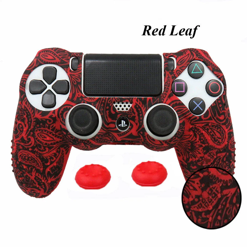 Red leaf Камуфляжный чехол граффити Противоскользящий силиконовый защитный чехол для кожи sony playstation 4 PS4 Pro тонкий контроллер защитная накладка шапки - Цвет: Red leaf