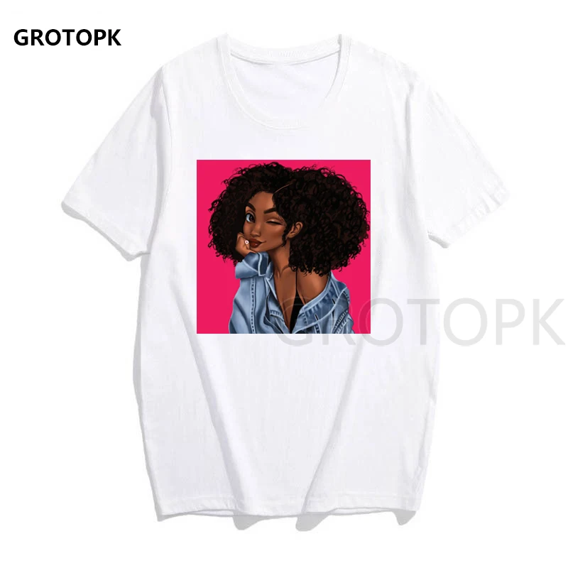 Melanin Poppin женская футболка с принтом, короткий рукав, уличная одежда, летняя женская одежда, Harajuku, топ, графическая футболка, белая футболка