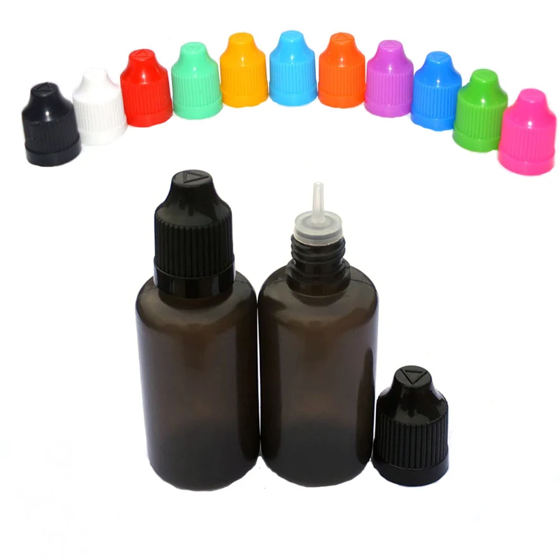 

50pcs Empty 30ml Vial Squeezable Black Plastic Dropper Bottle For Liquid Essence PE Sample Container Child Protection Cap