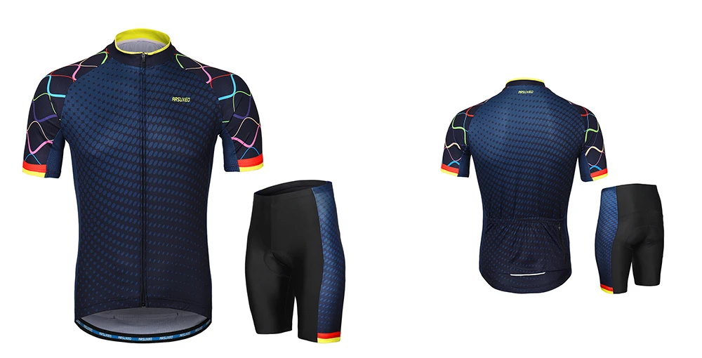 ARSUXEO, Мужская велосипедная футболка, набор, короткий рукав, одежда для велоспорта, MTB костюмы, велосипедная форма, велосипедная рубашка, шорты с подкладкой, быстросохнущие Z84