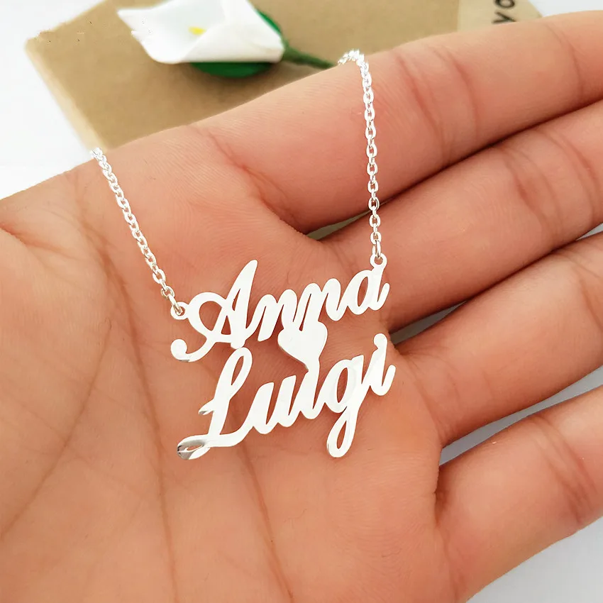 

Personalized Custom Double Names Necklace Customized Love Heart Chokers Necklaces Handwriting Nameplate Couple Jewelry Gift BFF