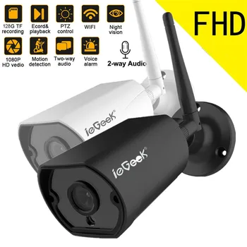 

ieGeek 1080P IP Security Camera, 2 Way Audio HD WiFi Night Vision Outdoor Waterproof IR LED Motion Detection Support 128G SD/TF