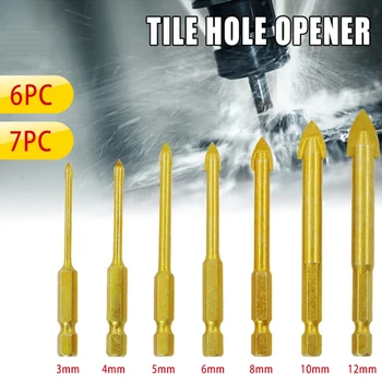 

6/7pcs/Set Quality Drill Bits Carbide Alloy Titanium Plated Triangle Glass Drill Tungsten Steel Tile Drill Power Hand Tools Set