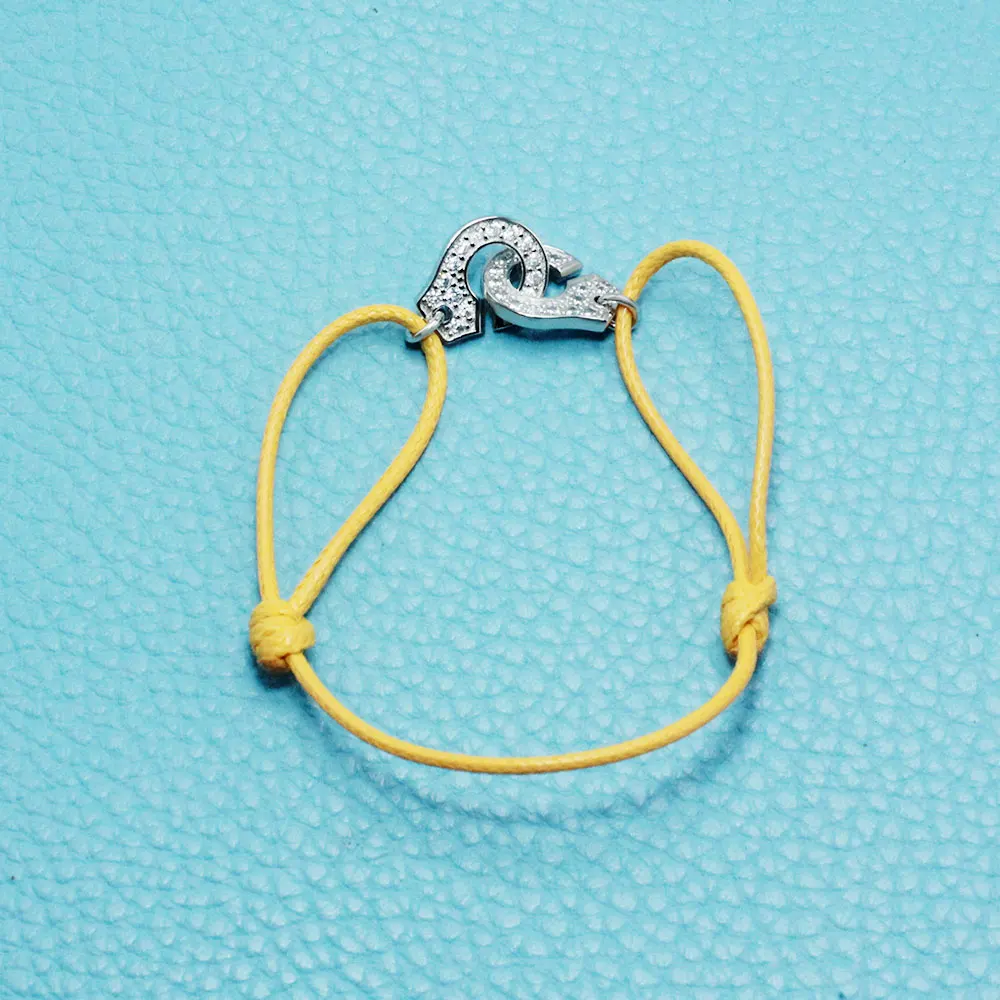 l'argent 925  Jewelry 925 Sterling Silver Handcuffs Bracelet For Men Women With Rope Zircon Silver Pendant Bracelet Menottes