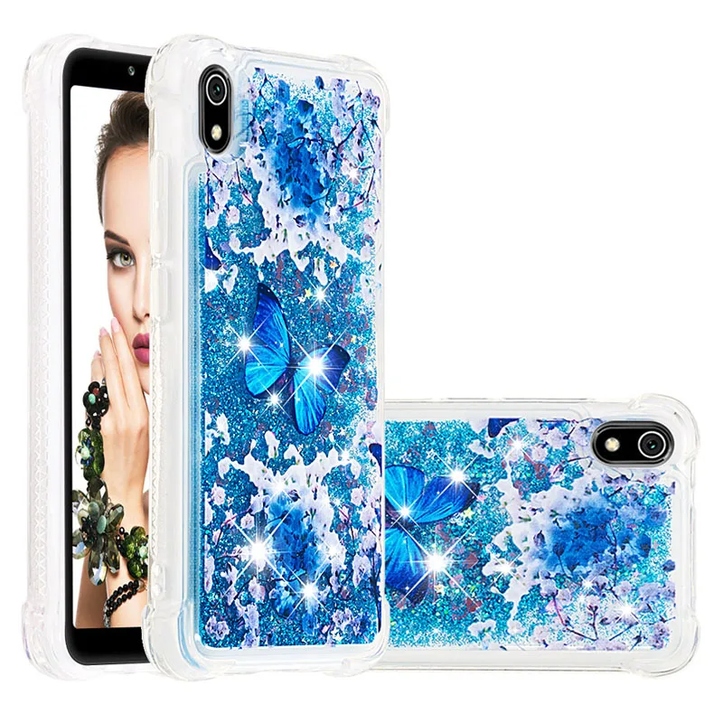 Милый Блестящий Жидкий чехол для Xiao mi Red mi 7A 6A 5A 4A 6 5 4X Блестящий динамический песок бампер крышка xiomi xaomi Red mi 4 5 6 7 A X