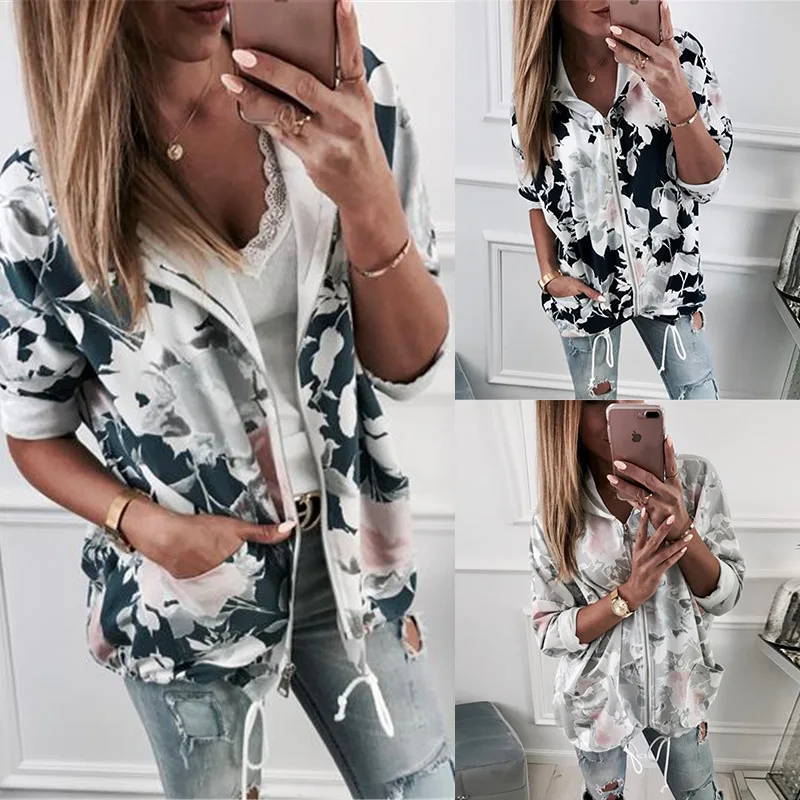 

Fashion Casual Sweatshirt With Hat Women C Floral Plus Size Long Sleeve Shirt Loose Tops Hoodie Print Pullovers Female Coat