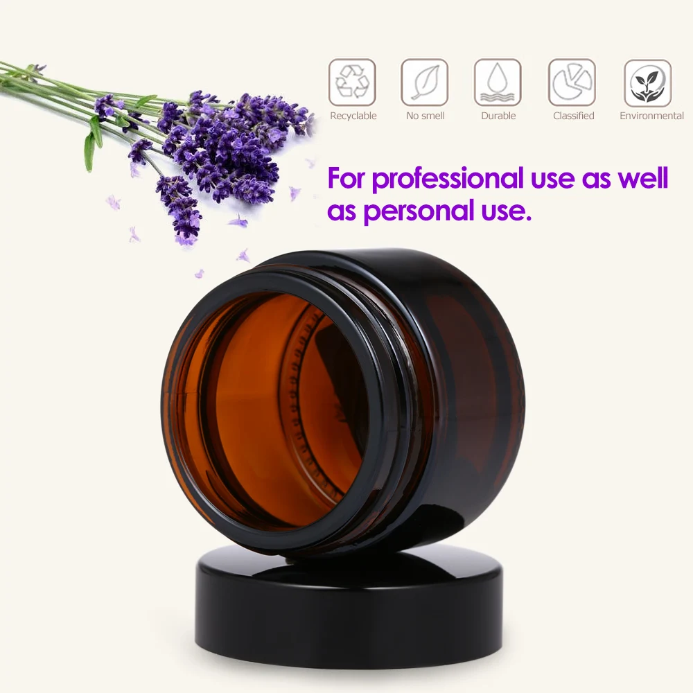

50ml Amber Glass Jar Pot Skin Care Cream Refillable Bottle Cosmetic Container Makeup Tool For Travel Packing