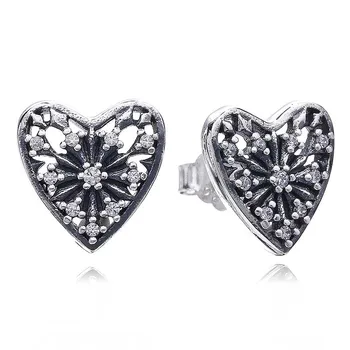 

New 925 Sterling Silver Earring Women Hearts Of Winter Frost With Crystal Stud Earrings For Women Wedding Gift Diy Jewelry