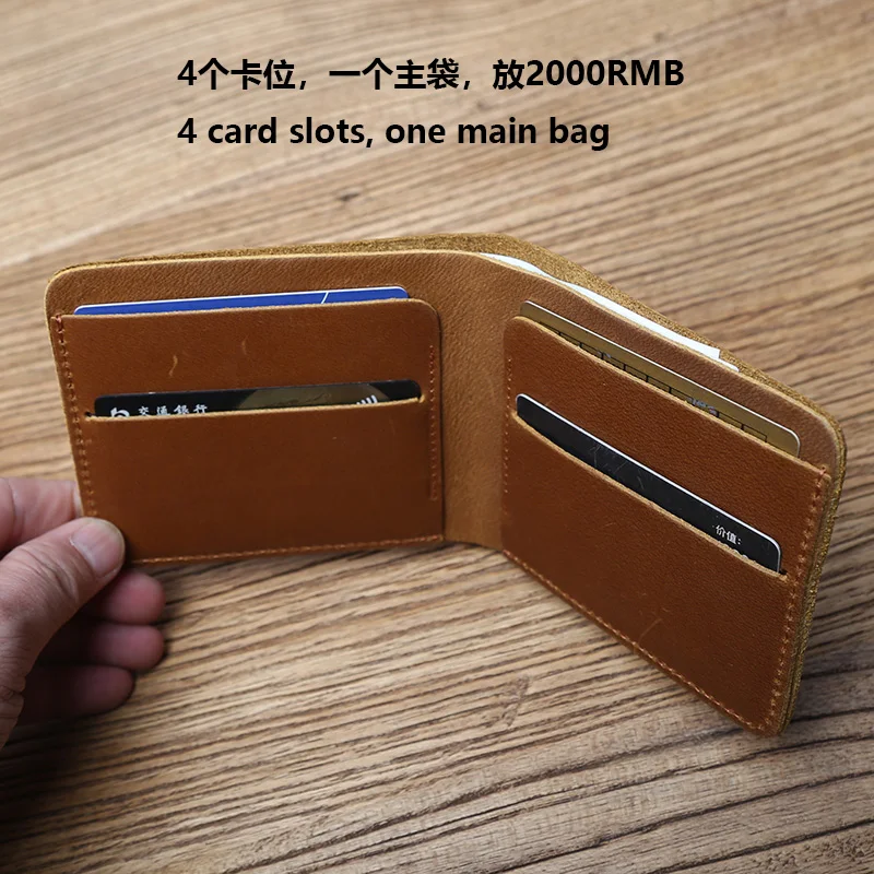 NZPJ Retro Leather Men's Wallet Crazy Horse Leather Women's Coin Purse Thin Money Bag Top Layer Leather Bank Card Holder