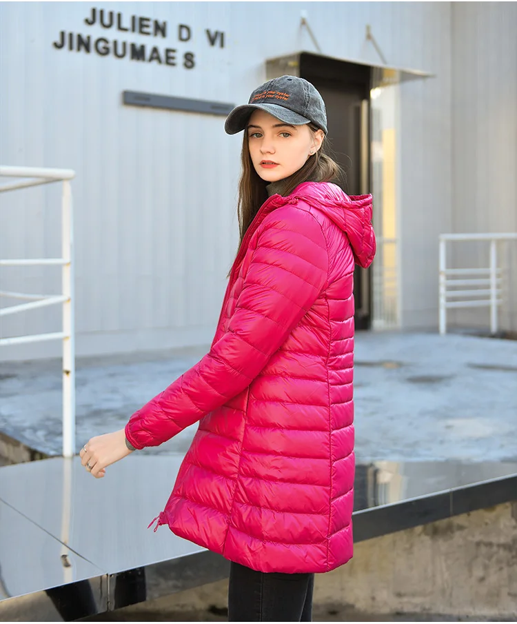 Sanishroly S-7XL Winter Women Midi Long Hooded Jacket Ultra Light Down Coat Parka Female White Duck Down Outerwear Plus Size 735