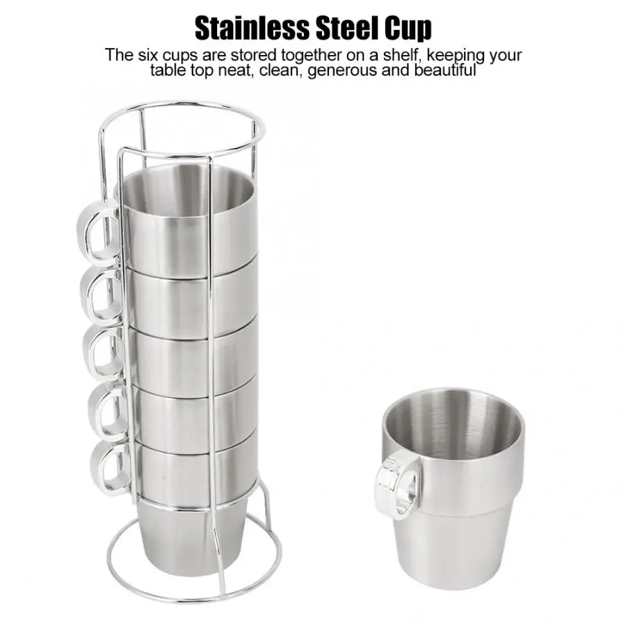 Cups & Saucers Reusable Double Layer Anti-Scald Stainless Steel Stackable Water Coffee Cup Set With Cup Holder Stand Reusable Cups & Saucers Reusable Double Layer Anti-Scald Stainless Steel Stackable Water Coffee Cup Set With Cup Holder Stand Reusable
