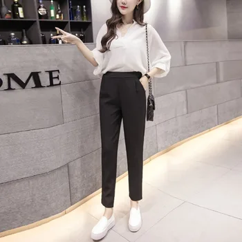 

Fashion Women High Waist Pants Pockets Office Ladies Trousers Female Casual Pencil Pants wt