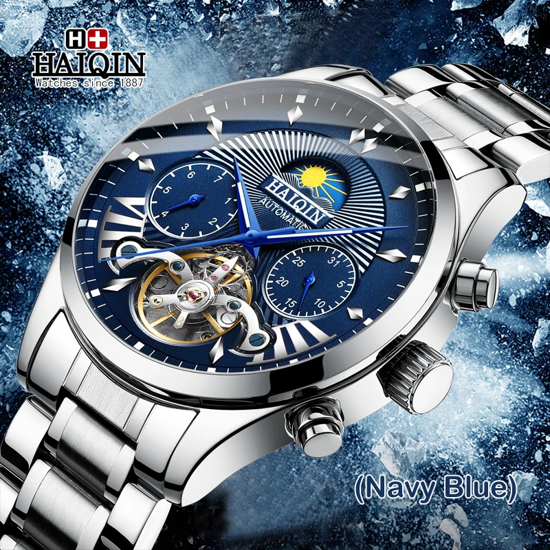 

HAIQIN Mens Watches Top Brand Luxury Tourbillon Automatic Mechanical Watch Men Fashion Full Steel Waterproof Watch Montre Homme