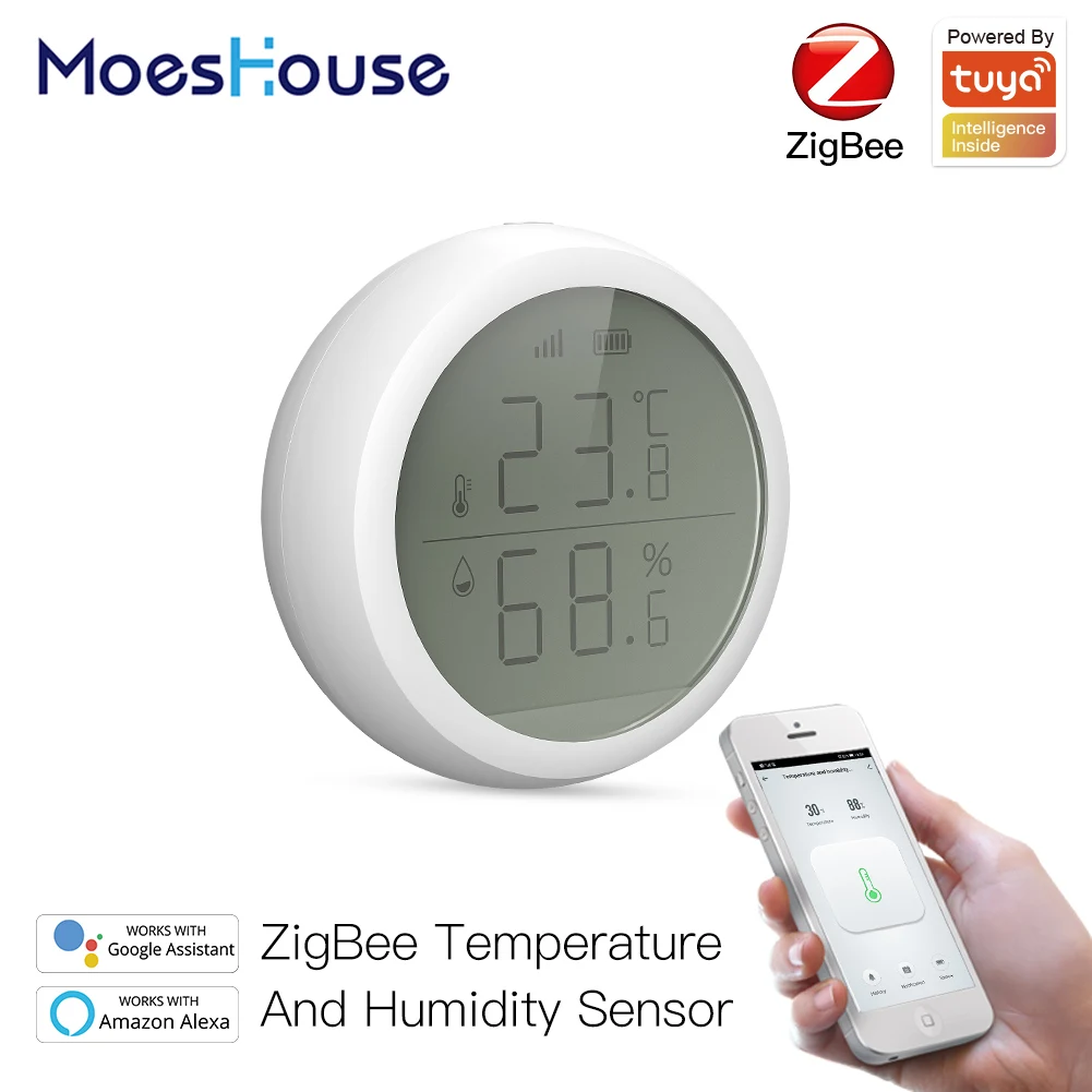 Tuya Smart ZigBee Smart Temperature And Humidity Sensor With LCD Display Battery Powered With Smart Life App Alexa Google Home