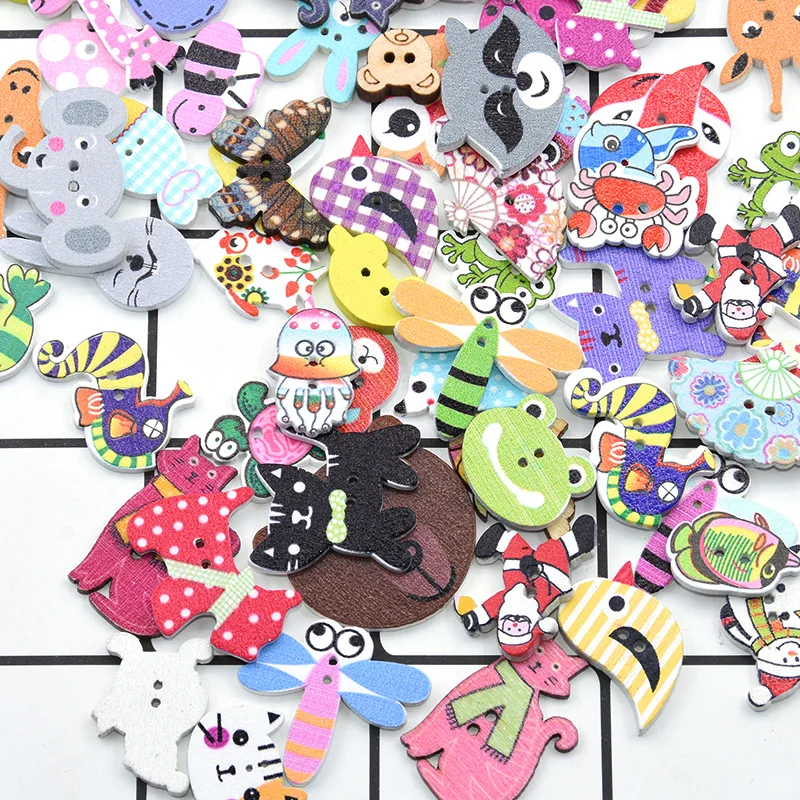 Multi animal mixed Muilt деревянные пуговицы для шитья с животными, скрапбукинг, ремесло, одежда для рукоделия, поставка, 2 отверстия, цвет в случайном порядке, 5-30 мм, новинка, 50 шт - Цвет: Multi animal mixed