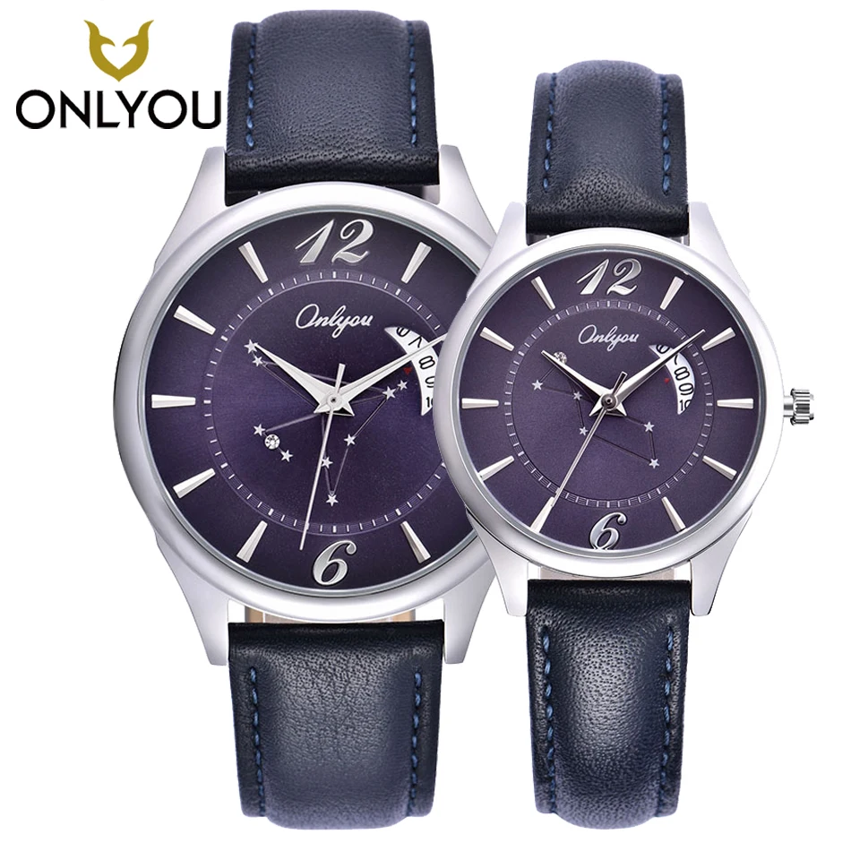 

ONLYOU Leather Lover watches moon phase luxury quartz man white Pointer Wrist Watches 81008
