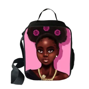 

Afro Girs Princess Africa Brown Girl Cooler Lunch Bag Cartoon Portable Thermal Food Picnic Bags for School Kids Lunch Box Tote