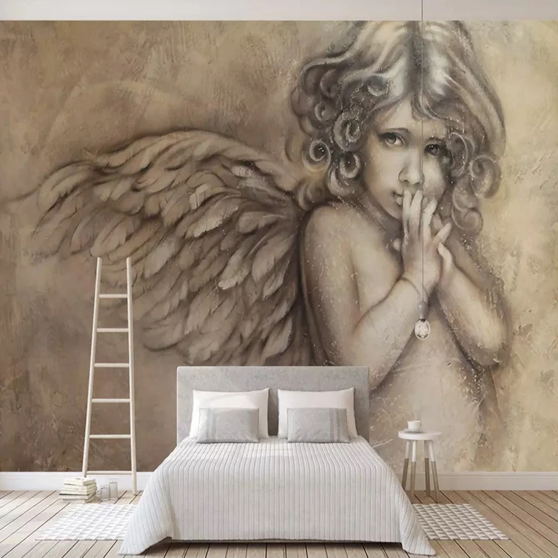 

Drop Shipping Custom 3D Wall Murals Wallpaper Painting European Style 3D Embossed Angel Mural Background Wall Decor Wall Paper