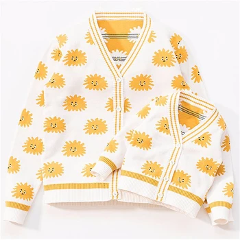 

New Kids Knit Cardigan Mommy and Me Sweater for Famliy Tops Matching Clothes Jacquard Mother Daughter Son Warm Wool Jacket Coat