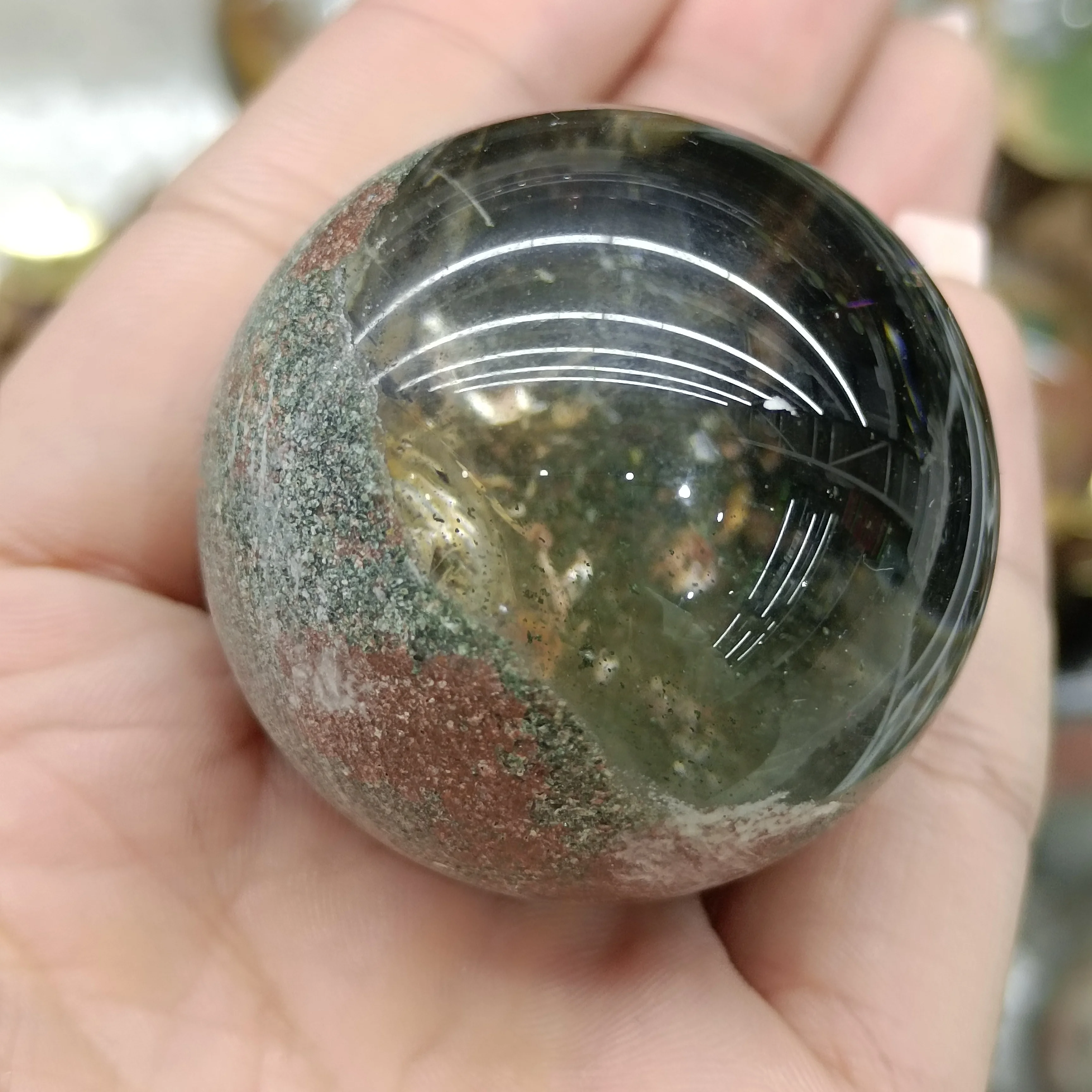 

1pc Natural Phantom Ghost Quartz Garden Crystal ball palm Quartz healing reiki decoration stone sphere