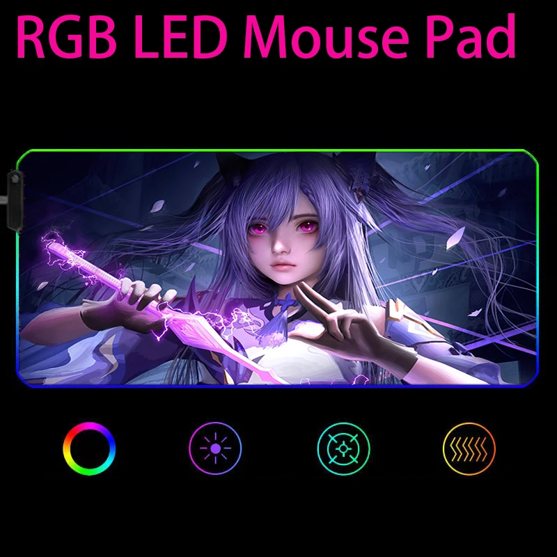 900x400 Genshin Impact RGB Mause Gamer Keyboard Mat Mouse Mats Mousepad Anime Mausepad Csgo Mice Keyboards Computer Peripherals