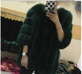 Windproof Warm Outwear Monteau Femme Hiver Thicken Modern Streetwear Womens Tops and Blouses Fashion Slim Real Fox Fur Coat - Цвет: Зеленый
