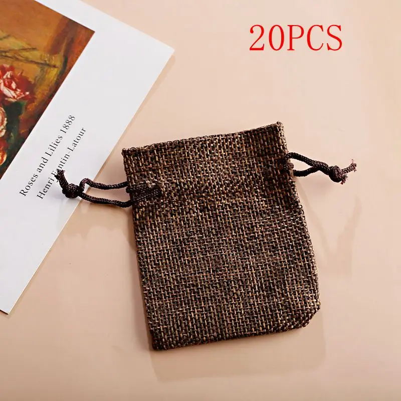 20PCS 10/20 шт./лот шнурок упаковку естественного в декорированном мешковиной горшке сумка из натурального джута подарочные пакеты для упаковки ювелирных изделий, свадебные сумочки карамельных цветов; сумка 7X9 см - Цвет: 20PCS
