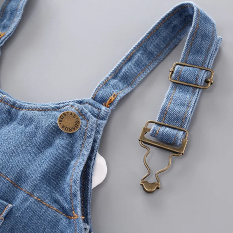 0-4T Детские комплекты комбинезонов для девочек рубашки в радужную полоску с джинсами детские длинные брюки джинсовые комбинезоны на подтяжках для девочек