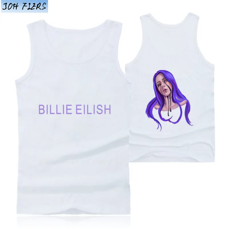 Billie eilish жилет, новинка, 2D принт, круглый вырез, майка, топ, летняя, классная, без рукавов, новинка, Хит, мужская, женская, повседневная, парная одежда, новинка - Цвет: white1