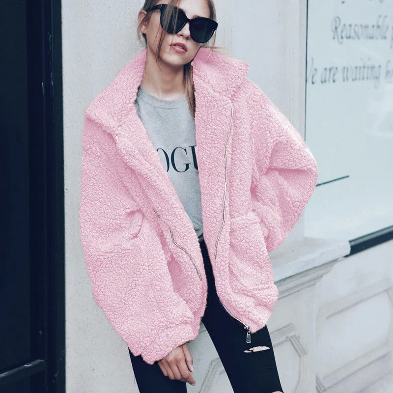 Cabolsa de Pele do Falso para Mulheres Jaqueta de lã Feminino com Zíper Elegante Outono Inverno Grosso Quente Macia Bolso Cabolsa Urso Teddy 3xl 2021 4 High Quality Moda Feminina
