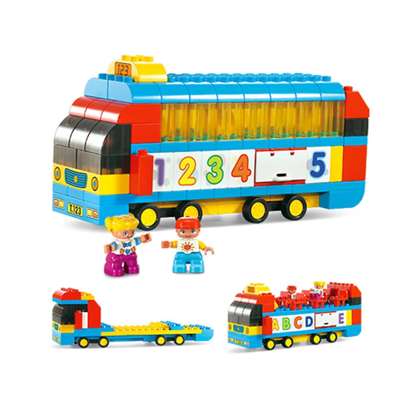

For LEGOing Duplo Trailer Change Bus Letters Numbers Big Size Building Blocks Educational Toys For Children For LEGOing Sets