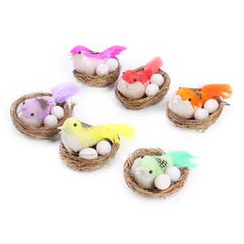 

6pcs Simulation Bird Nest Egg Set Easter Party Window Ornaments Landscape Display Garden Decorative Accessories