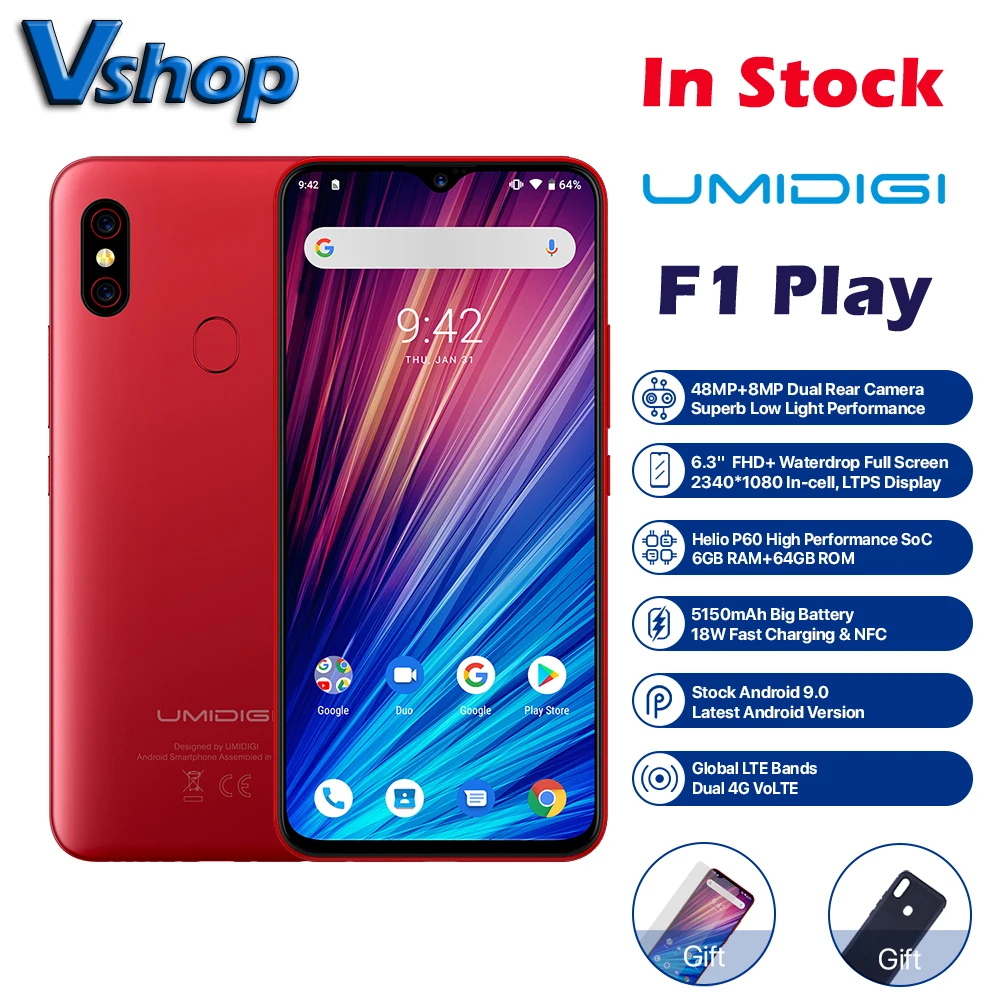 UMIDIGI F1 Play Android 9 0 камера 48 Мп + 8 16 МП 5150 мАч 6 ГБ ОЗУ 64 Гб ПЗУ 3 дюймов FHD Helio P60