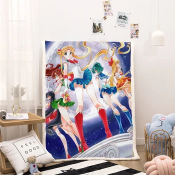 

Sailor Moon Funny Character Blanket 3D Print Sherpa Blanket on Bed Home Textiles Dreamlike Style 06