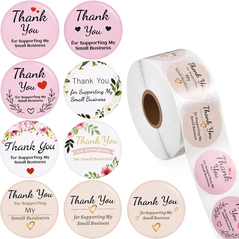 1 Roll(500Pcs) Flowers Thank You Sticker Paper Labels Round Reward scrapbooking Stickers Envelope Seals Stickers Stationery 