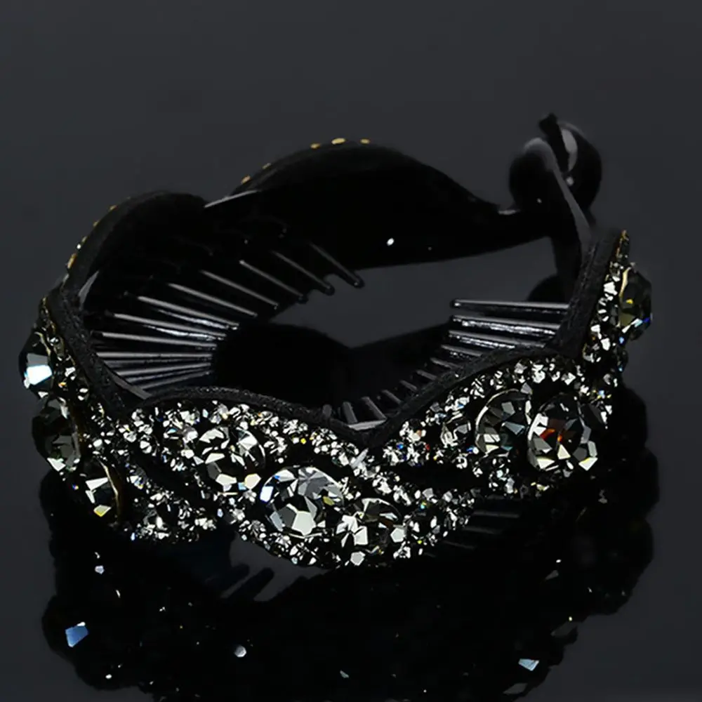 Fashion Rhinestone Leaves Shape Hair Clips Claws Women Ladies Hairpins Openwork Floral Crystal Bird Nest Barrette Headwear