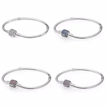 925 пробы Серебряный браслет с застежкой белый/розовый/фиолетовый/синий камни подходят для европейских шармов Diy ювелирные изделия