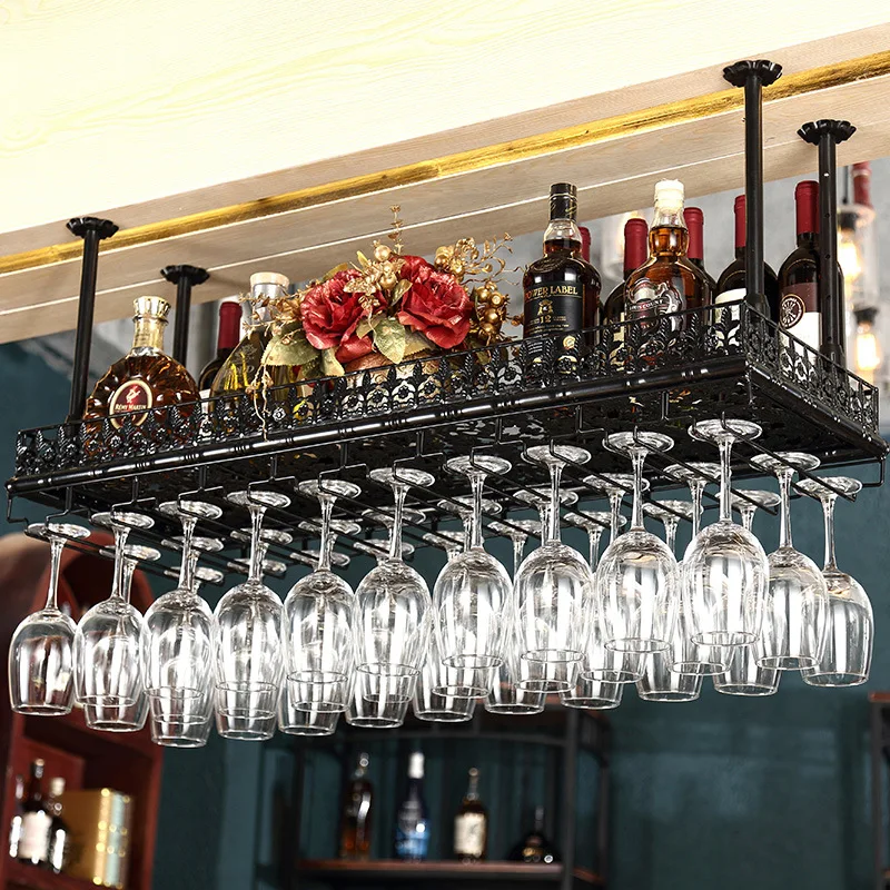 Vintage Iron Metal Hanging Wine Glass Holder Ceiling Hang Upside Down Wine Holder Bar Storage Wall Mounted Wine Rack Aliexpress