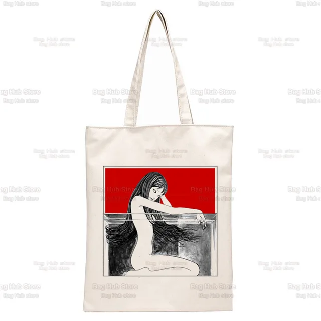 Japan Manga Junji Ito Tomie Shintaro Kago Graphic Hipster Cartoon Print Shopping Bags Girls Fashion Casual Pacakge Hand Bag N2257E