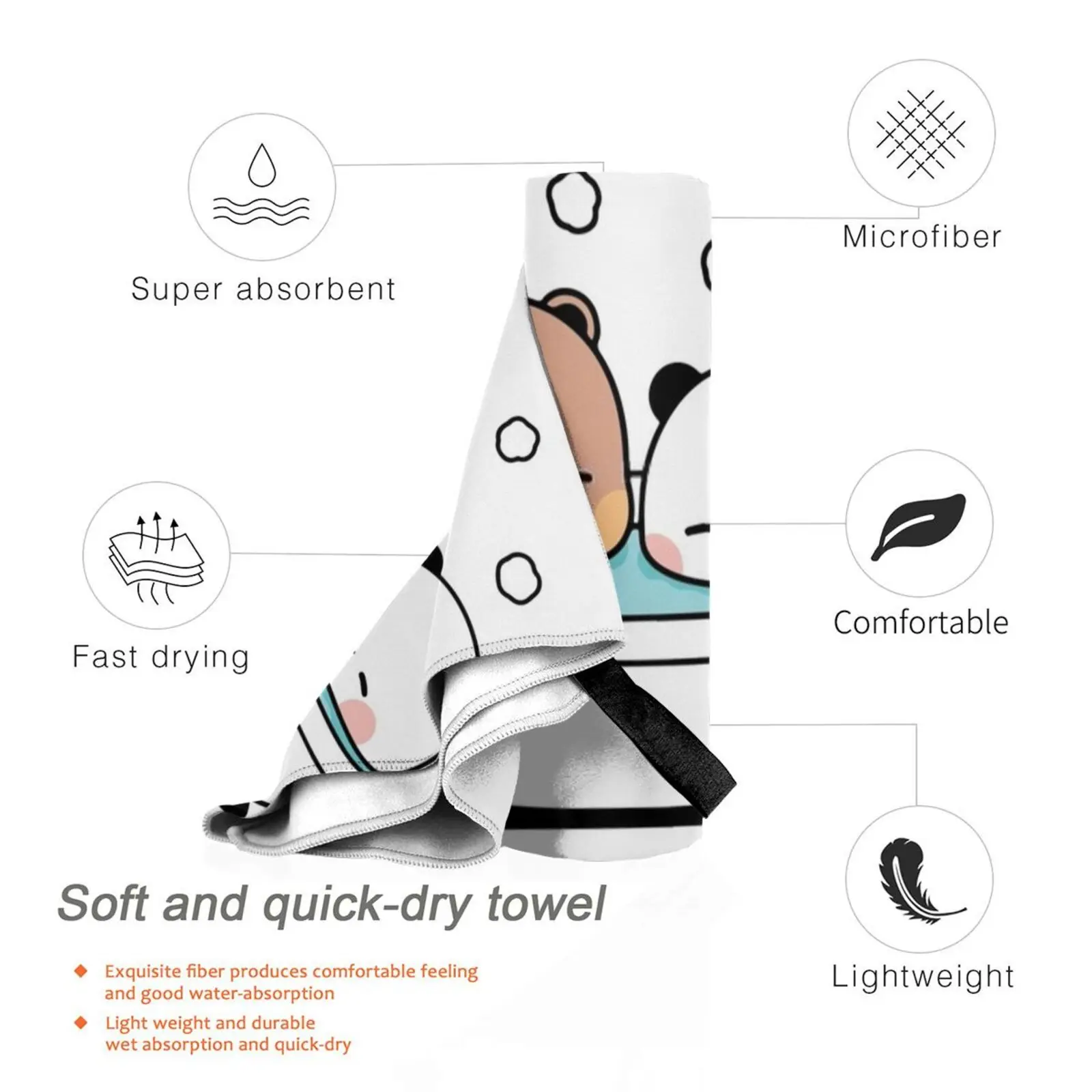 Bear And Panda Bubu Dudu Bath Quick Dry Towel Gym Sports Bath Portable Cute Panda Bear Love Bubu Dudu Soft Sweat-Absorbent